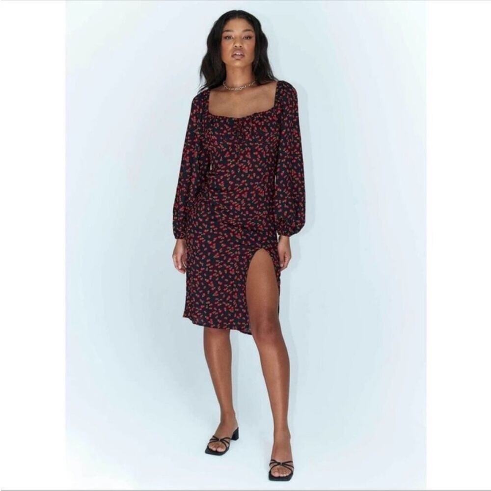 Princess Polly Ezra Floral Print Midi Dress  Puff Sleeve Size 12